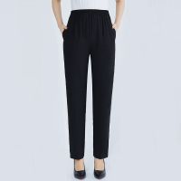 黑色9分 L[85-110斤] 中老年夏季薄款桑蚕丝女裤松紧高腰妈妈真丝长裤子宽松休闲九分裤