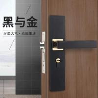 升级款实心把手[锁芯锁体都有] 加厚黑金[直把手] 黑色室内门锁卧室门锁通用型静音把手房间门把手锁具家用分体门锁