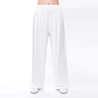 白色 3XL 小码合适(90-120)斤 夏素色棉绸裤大码裤人造棉棉绸裤加大加肥长裤休闲裤直筒睡裤男女