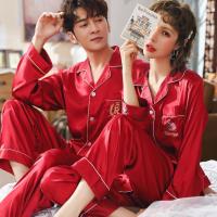 26907-311b长袖皇冠玫瑰绣红 女M 情侣睡衣男女士春秋长袖冰丝绸家居服结婚仿真丝薄款韩版夏季套装