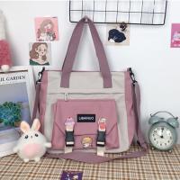 粉色送徽章 普通面料不送徽章(料薄不推荐) ins风日系大容量帆布包女斜挎包 学生补课手提袋百搭森系单肩书包