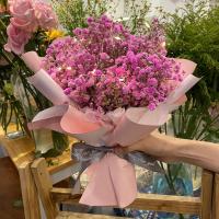 粉色+礼袋+LED灯 满天星干花花束鲜花成品礼袋盒装真花情人节送男女朋友勿忘我礼物