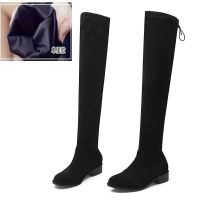 黑色(单里)不加绒 35 弹性大码后绑带单里过膝长靴女春秋季42显瘦高筒弹力平底长筒靴子