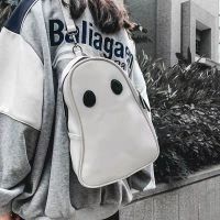 胸包白色标准版[面料防水] 小众丑萌书包 原创大容量旅行包学生个性电脑背包 幽灵小鬼双肩包