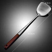 304实木柄加长款[锅铲] 加长防烫304不锈钢锅铲家用炒菜铁铲子加厚一体炒铲炒勺套装长柄