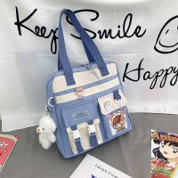 雾霾蓝 普通版薄面料 ins风帆布包女斜挎包大容量学生上课手提拎书袋补课装书单肩包夏