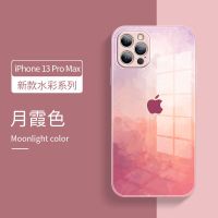 月霞色[直边玻璃] 苹果13mini 苹果13Promax手机壳iPhone水彩直边玻璃13Pro镜头全包13防保护套