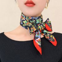 90x90cm小碎花-红边 90x90cm大方巾杭州丝绸正方形仿真丝巾保暖护颈防晒披肩围巾 气质