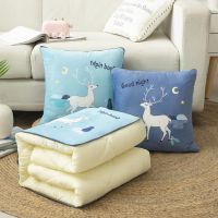 四季款-晚安鹿 中号110X150cm[双面绒] 车载抱枕被子两用汽车加厚珊瑚绒多功能折叠靠枕冬季靠垫保暖枕头