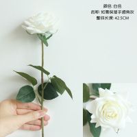 白色 3枝 手感保湿玫瑰花假花装饰花客厅高档北欧仿真花插花摆件餐桌摆设花