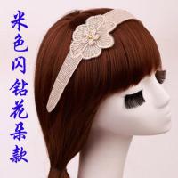 米色闪钻花朵 1个装 魔术贴发箍发带女发卡儿童发夹刘海贴碎发帖头箍发饰T246