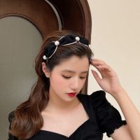 黑色珍珠发箍 韩国宽边珍珠发箍女气质头箍秋天超仙发带宽边洗脸发卡高颅顶头饰