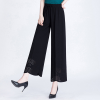 黑色 XL建议90-110斤 中老年女裤夏装妈妈裤子中年女装夏季薄款雪纺九分裤40宽松阔腿裤