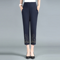 藏青色 XL(建议90斤-110斤) 妈妈夏季裤子七分裤中年女士夏天薄款休闲裤中老年高腰松紧腰女装