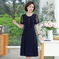 藏青色 XL建议90-109斤(260) 妈妈夏装短袖连衣裙中年女40岁50阔太太时尚洋气雪纺中老年人裙子
