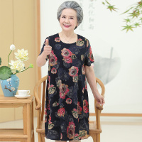 粉花 L 中老年人夏装女奶奶连衣裙棉绸宽松老人60岁70妈妈睡裙子太太婆婆