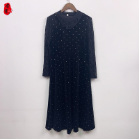 黑色 XL胸围92长106建议95-110 妈妈2021春秋装立领连衣裙中长款中年女装金丝绒长袖裙子中老年人
