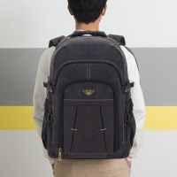 黑色中号523 超大容量70升加厚帆布双肩包男士背包时尚复古旅行包旅游登山包.