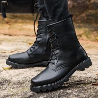 陆战皮面款(四季) 黑色 38 春秋网鞋男潮流马丁靴超轻户外高帮夏季网鞋男防滑休闲劳保工装鞋