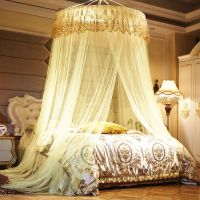 单层帐纱盛夏-黄色-不带灯 1.2x2米床 公主风双层纱加密吊挂圆顶蚊帐卧室家用落地蚊帐双人床免安装