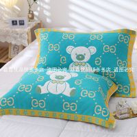 大熊绿色 (一条装) 儿童枕巾45*65cm棉纱布五层中号枕头巾幼儿园男童女童卡通小枕巾