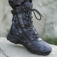 黑色蟒纹作战靴 37 户外秋冬蟒纹防水超轻减震高帮军迷战术作战靴男女特种作训兵靴鞋