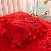 大红玫瑰 水晶绒枕套一只[无枕芯] 加绒水晶绒花边夹棉枕套拉链式枕头套48 74cm均码成人枕皮一对装