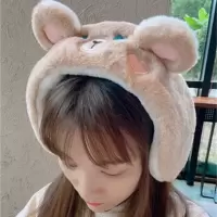 刺绣保暖耳罩*卡其小熊 兔耳朵耳套女冬季可爱少女心学生骑行保暖护耳罩韩版耳包毛绒耳帽