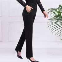 春秋款-[黑色] XL-松紧腰围[2尺1-2尺2] 中老年妈妈裤子女春秋薄款休闲裤女士裤子高腰直筒裤女中年女裤外