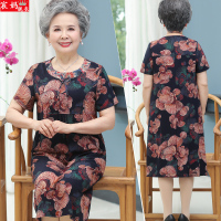 C1163扇子黑 [正品保证 支持无理由退换] 中老年人奶奶装女装夏季宽松棉绸连衣裙老太太中长款夏装睡衣裙子