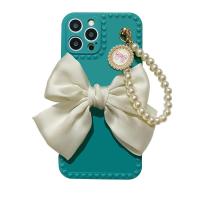 孔雀蓝+蝴蝶结+珍珠手链 苹果12 小仙女蝴蝶结12苹果11promax手机壳iPhoneXS手链XR全包7/8plus