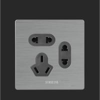 86型墙壁不锈钢超薄电源插座10A二二三插7孔七孔插座面板家用