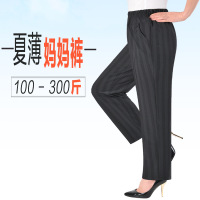 夏薄款黑灰宽条九分 2XL/175(90-115斤) 200斤特大码中老年女装裤子夏季胖妈妈装加肥松紧高腰弹力薄长裤