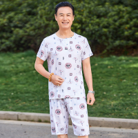 [套头04款]1号色 XL[建议125以下] 中老年男士夏季唐装休闲套装爸爸绵绸短袖开衫套装爷爷装夏季睡衣
