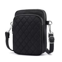 黑色菱格 手机包女斜挎可放手机迷你小包包便携竖型多功能帆布手机袋零钱包