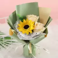 向日葵香槟玫瑰新款+手提礼袋 向日葵花束仿真香皂花玫瑰花束单支教师节情人节女友闺蜜礼物毕业