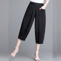 黑色 XL(建议110斤以内) 妈妈夏季薄款七分裤宽松女高腰显瘦哈伦裤大码中老年冰丝休闲裤子