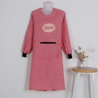 字母罩衣红 一件套 罩衣女长袖围裙居家厨房防油污带袖罩衣女秋冬冬季厨房工作服