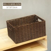 咖啡色[小号-两扣-无内衬] 特惠手工柳藤编织布艺储物箱大号收纳筐蓝脏衣篮竹篮子杂物框编筐