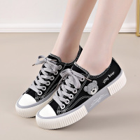 K2170黑灰 35 正常尺码 松紧带刺绣小熊帆布鞋女2022春季百搭可爱学生女生中大童板球鞋