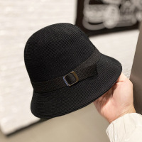 黑色 渔夫帽编织金属扣 56-58cm可调节 渔夫帽子女春夏韩版ins百搭遮阳太阳帽编织带扣日系显脸小盆帽潮