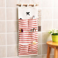 六口红色条纹 60*24cm 挂墙收纳袋挂袋墙挂式门后墙上置物架神器壁挂袋子小布袋房间宿舍