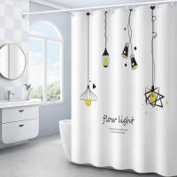 pdd-022黑色吊灯 单帘100宽*180高 浴帘套装免打孔浴帘卫生间隔断门帘浴帘布防水防霉浴帘杆套装