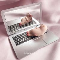银色镜子 创意镜子迷你随身镜子苹果笔记本电脑造型便携折叠小化妆镜ins