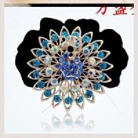 深蓝色[头花24] 发饰妈妈花朵绒布盘发圈发绳成人带钻头花中年扎头发饰品水晶亮钻