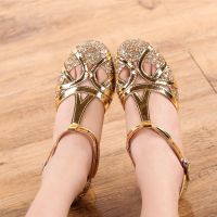 201炫彩金色胶底 25 少儿拉丁舞鞋女儿童亮片小女孩舞蹈鞋软底胶底跳舞鞋公主演出凉鞋