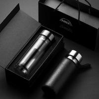 钻石切面玻璃杯(枪灰)礼盒包装 330ML 高档加厚双层玻璃杯子家用男士水杯保温杯大容量玻璃防摔防爆茶杯