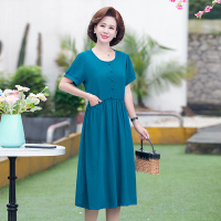 2105款蓝色 XL(建议95-115斤) 妈妈短袖裙子中老年人衣服女装棉绸连衣裙洋气50岁60老奶奶装夏装