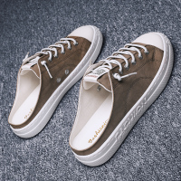 卡其[潮流款] 收藏关注店铺送运费险 透气小白男士休闲帆布半拖板鞋一脚蹬懒人男鞋无后跟布鞋潮鞋