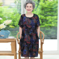 17款1号色黑底花 L(建议70-90斤) 中老年人夏装女奶奶连衣裙棉绸宽松老人60岁70妈妈睡裙子太太婆婆